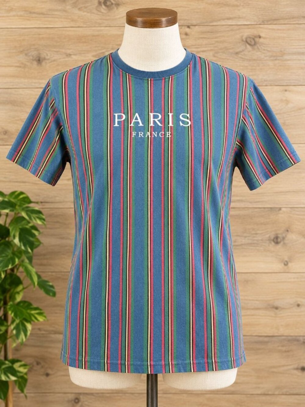RSQ Paris France Striped Multicolor Short Sleeve Crewneck Shirt Cotton Blend